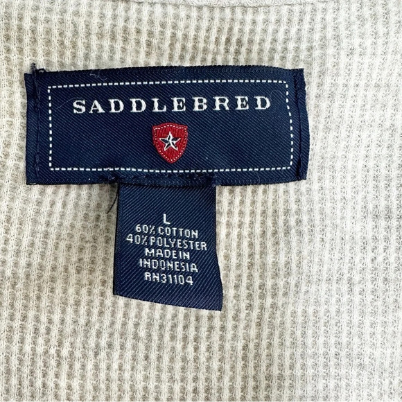 Saddlebred Waffle Knit Thermal Henley Shirt Gray Size Large 3 Button Long Sleeve - Picture 5 of 6
